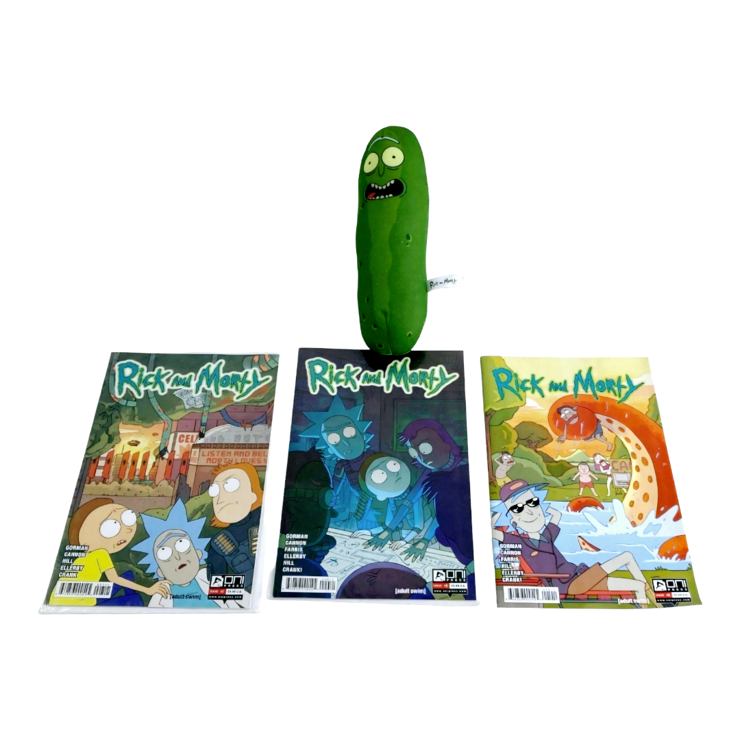 Three (3) *Rick & Morty Comic Books #5,7,9 with Plush Pickle Rick