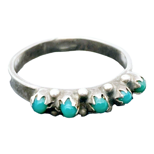 Vintage Sterling Silver Petit Point Turquoise Ring (Size 6)