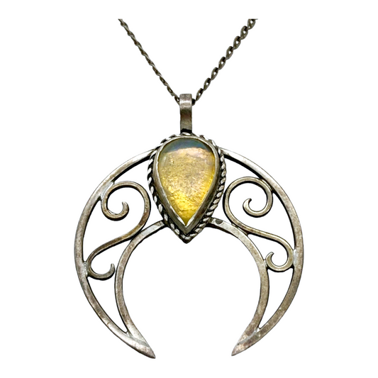 Silver Modernist 10.5" Necklace with Yellow Gem Stone