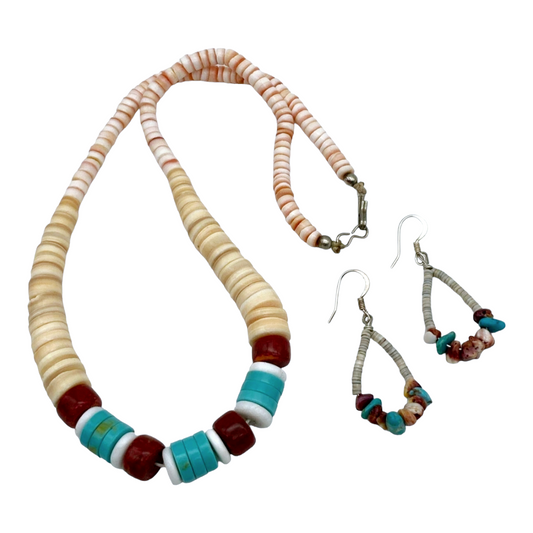 Gorgeous *Heishi Beaded Jewelry Set: 9" Necklace & Hoop Earrings