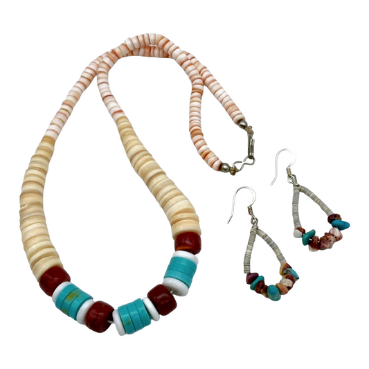 Gorgeous *Heishi Beaded Jewelry Set: 18" Necklace & Hoop Earrings