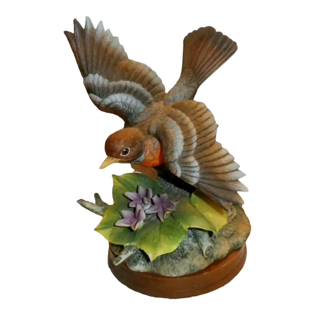 Rare *Beautiful Porcelain Robin Bird Figurine Open Wings SF Music Box Swiss