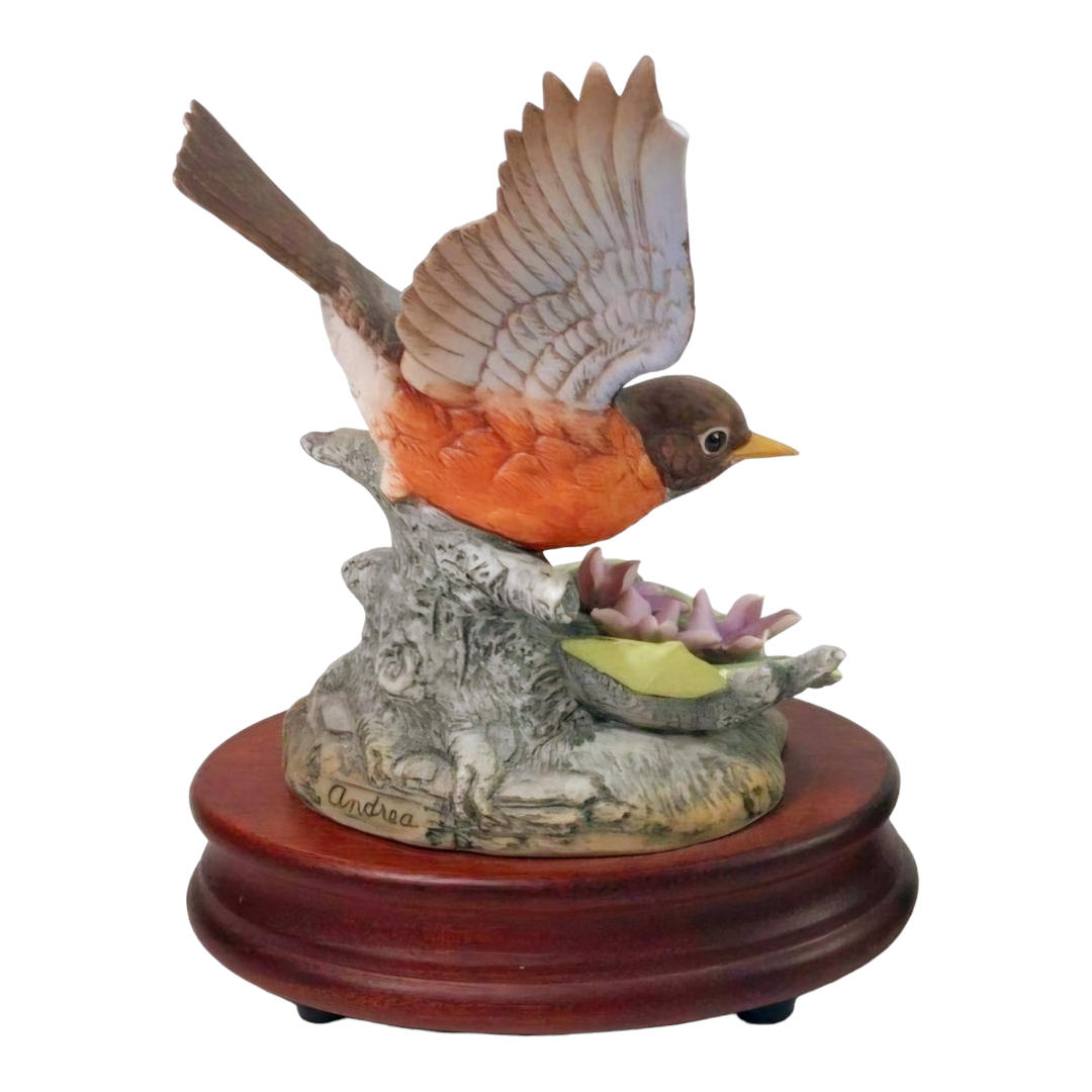 Rare *Beautiful Porcelain Robin Bird Figurine Open Wings SF Music Box Swiss