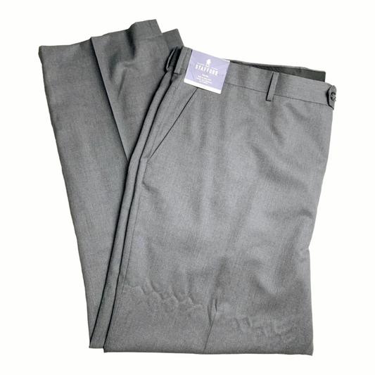 NWT *Stafford Gray Travel Microfiber Flat-Front Pants Big & Tall (size 48x32)