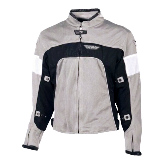 Fly Street CoolPro Mesh Motorcycle Silver & Black Jacket - Size Medium