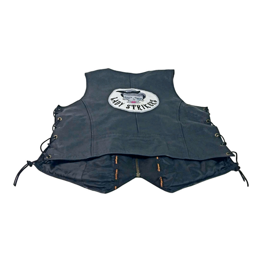 NWT* A&H Apparel Black Leather Ladies Biker Vest (Size 2XL) w/ "Lady Strikers"