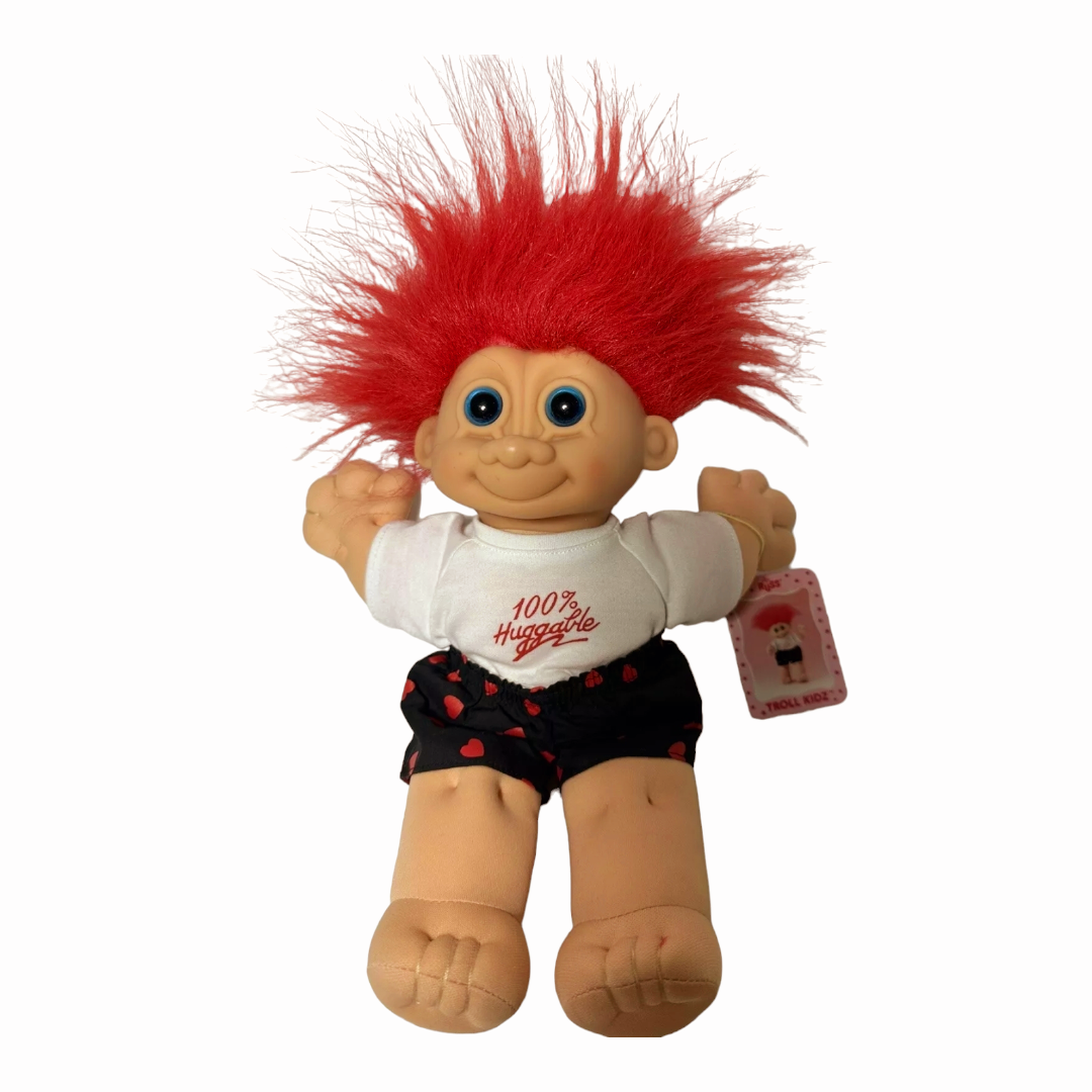 NWT *Russ Berrie Plush Troll  Doll (100% Huggable) Shirt 'Valentine' Soft Body 12" Vtg