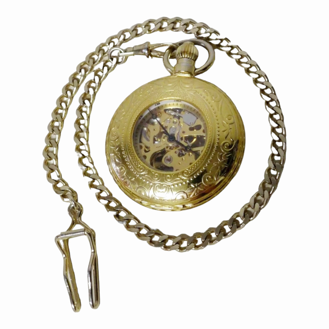 Beautiful *Majesti Co 17 Jewel Skeleton Mechanical Pocket Watch w/ 14" Chain