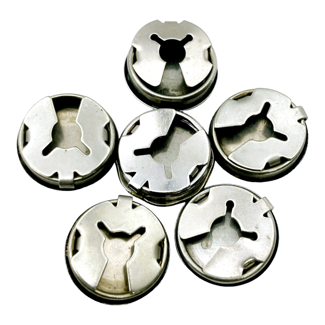 Vtg. Southwestern Silver Button Covers - 6 Mixed Motifs (Bear Paw, Dancer, Sunburst)
