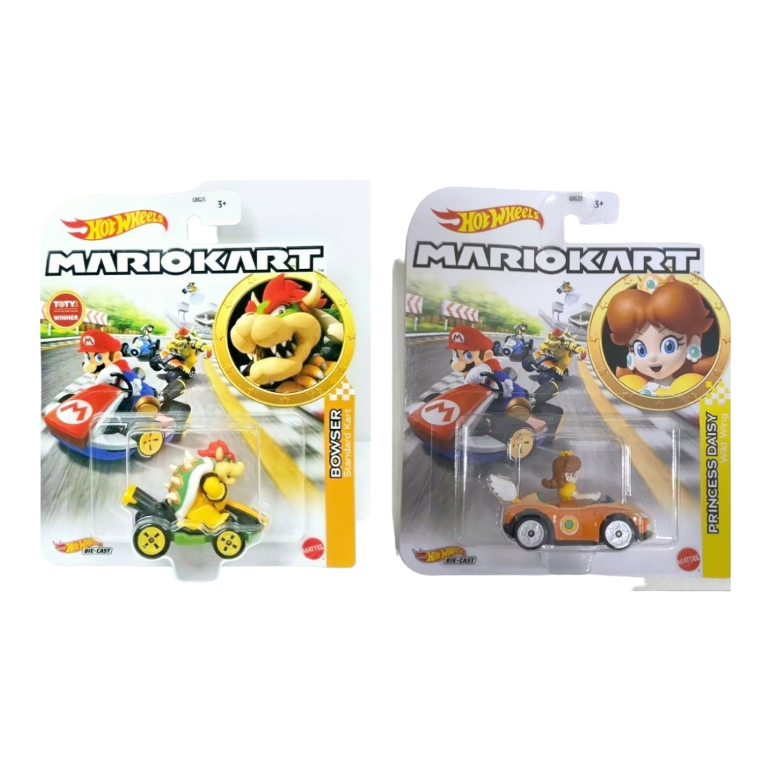 NIB *Mario Kart Hot Wheels "BOWSER" & "PRINCESS DAISY" Die-Cast Karts 1:64