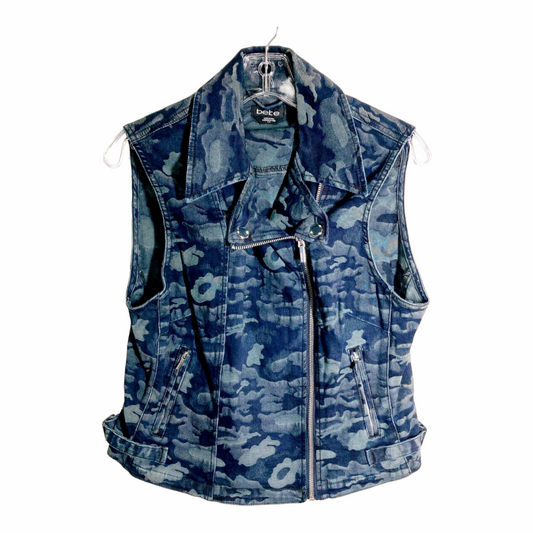 Nice *BEBE Women Camo Cargo Vest Camouflage Jacket - Cadet Blue (Large)