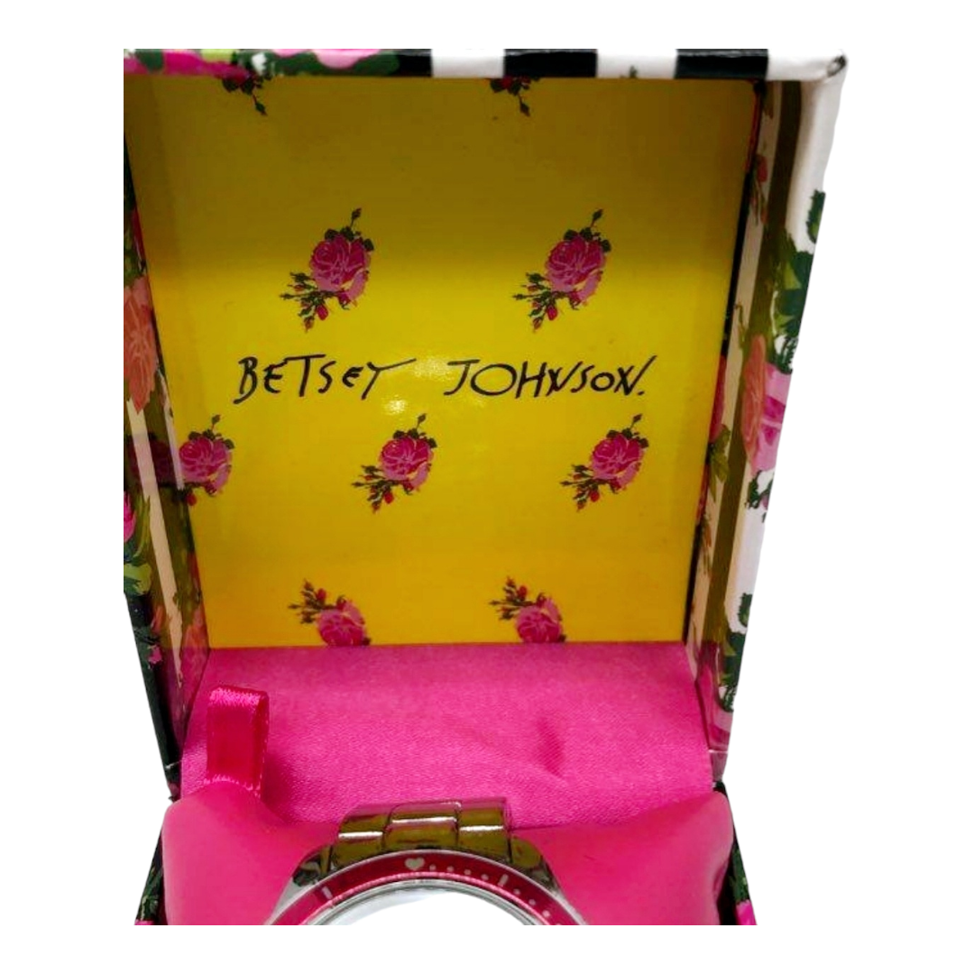 Beautiful *Betsey Johnson Stainless Steel & Pink Dial & #'s Watch in Original Box