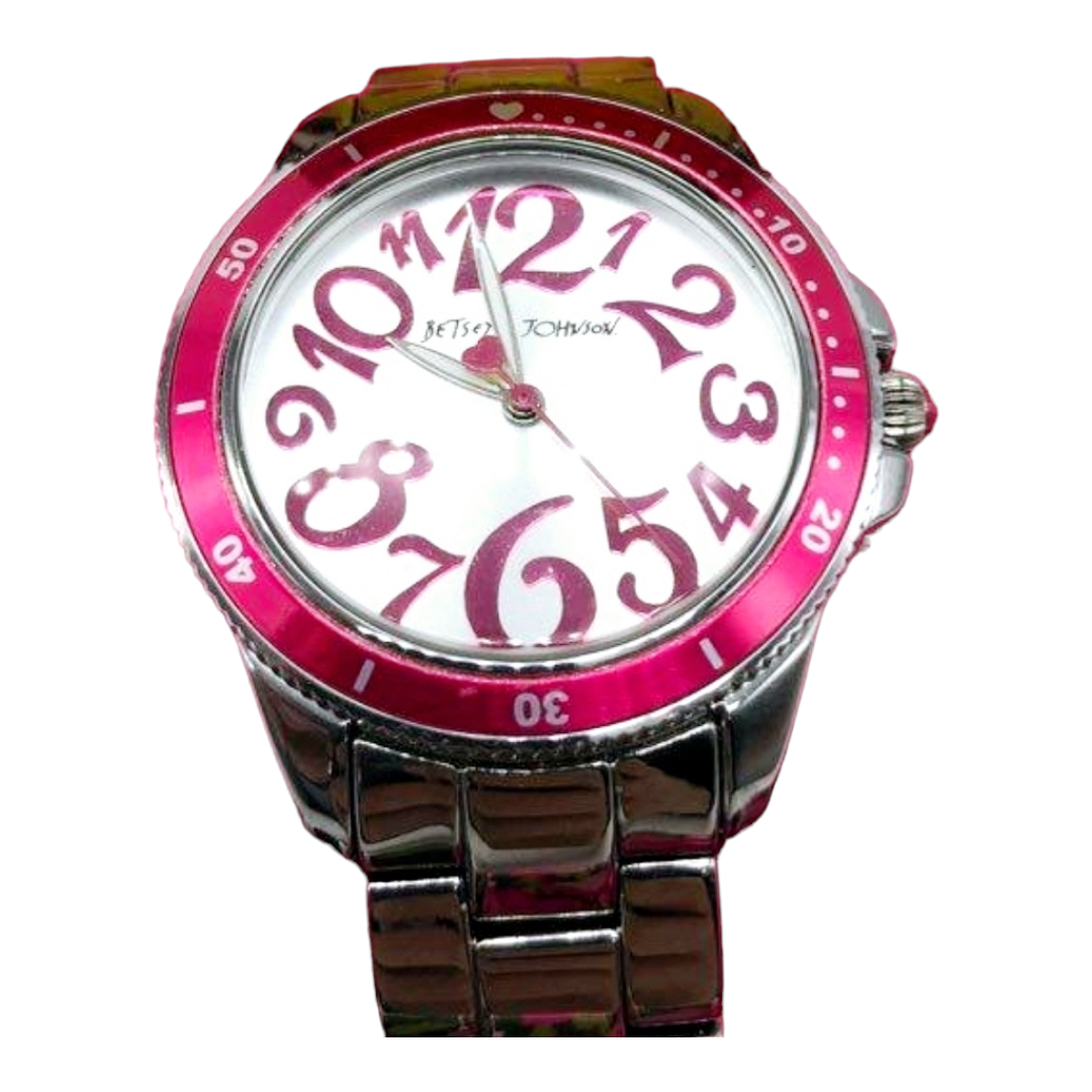 Beautiful *Betsey Johnson Stainless Steel & Pink Dial & #'s Watch in Original Box