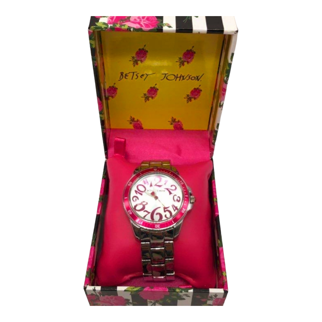 Beautiful *Betsey Johnson Stainless Steel & Pink Dial & #'s Watch in Original Box