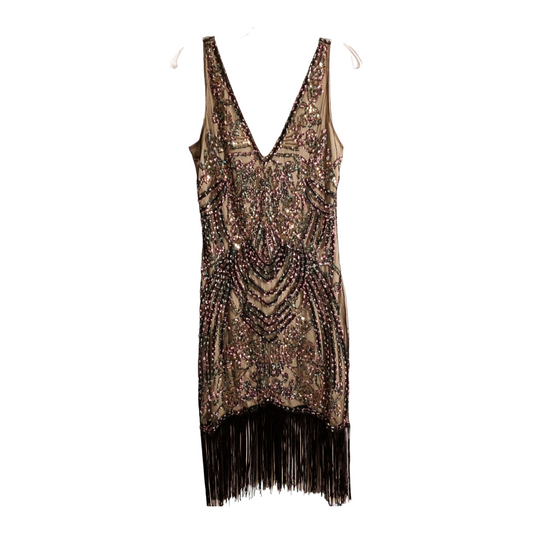 NWT *Babyond Flapper Dress (Lg) 1920s V-neck Beaded Fringe Gatsby Dress