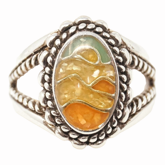 Beautiful *Carolyn Pollack Sterling Silver / Yellow & Green Stone Ring - (Size 7)