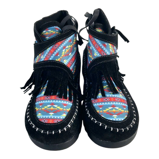 New w/ No Tags *Women's Moccasin Shoes Black w/ Multi-Color Design (8.5)