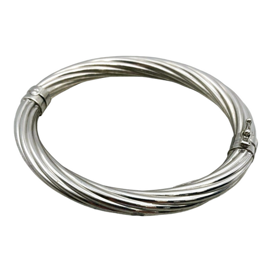 RitaStephens *Sterling Silver .925 Polished Twisted Hinged Bangle Bracelet (7.5)