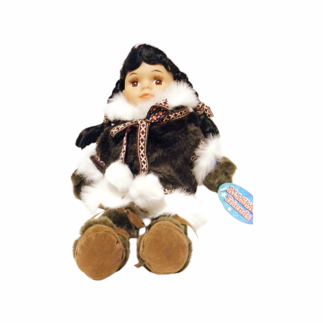 NWT *Alaskan Friends Traditional Alaskan Eskimo 13" Doll w/ Dark Fur Parka