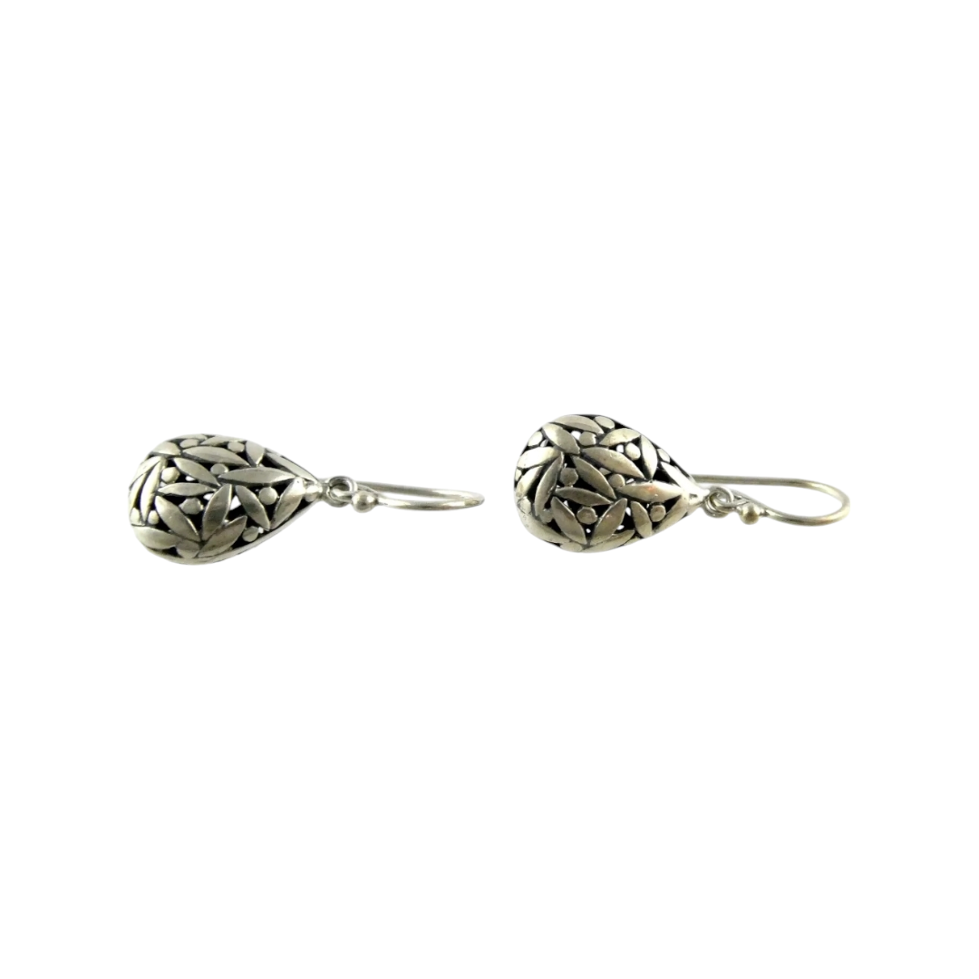 ATI Sterling Silver Openwork Design Teardrop Hook Earrings .925