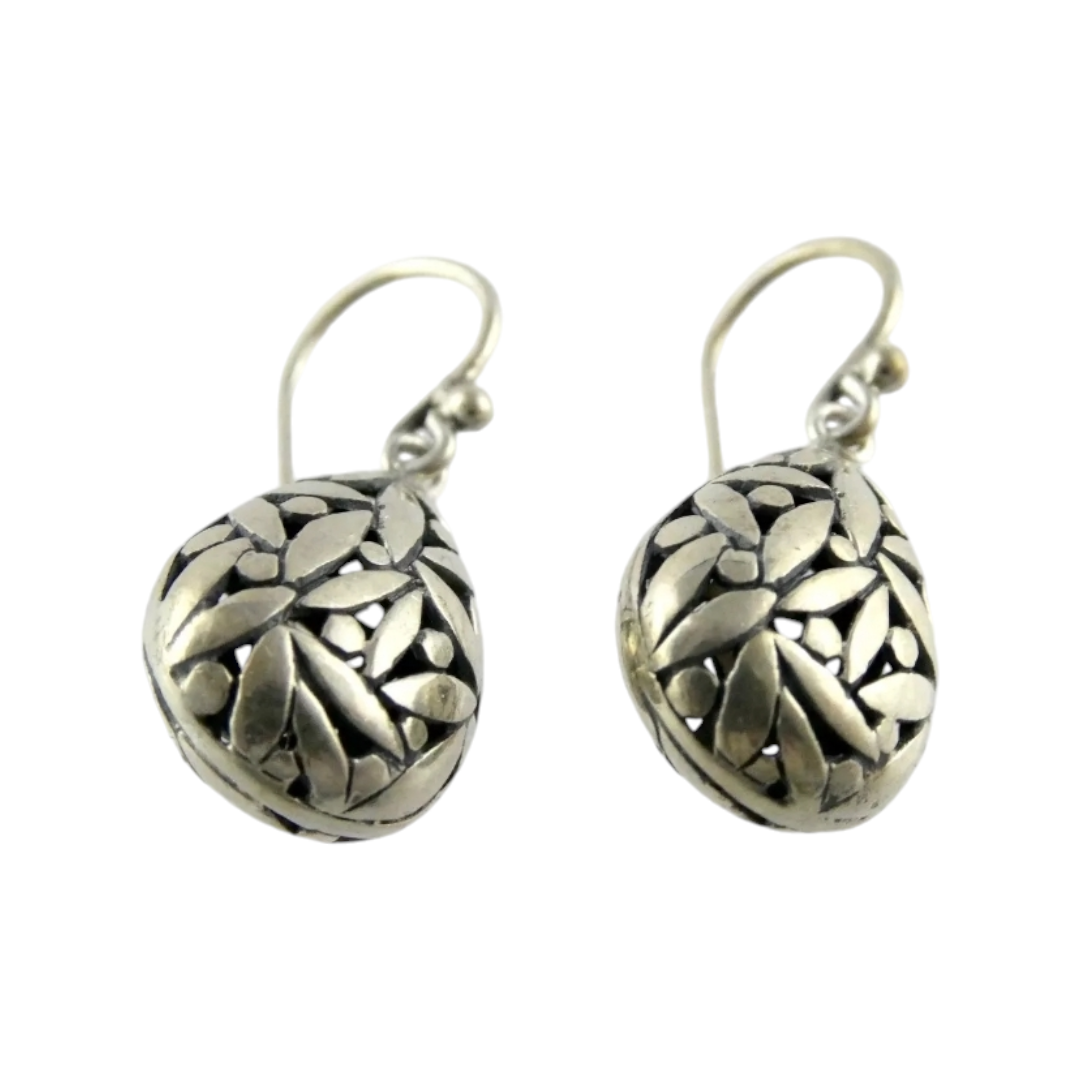 ATI Sterling Silver Openwork Design Teardrop Hook Earrings .925