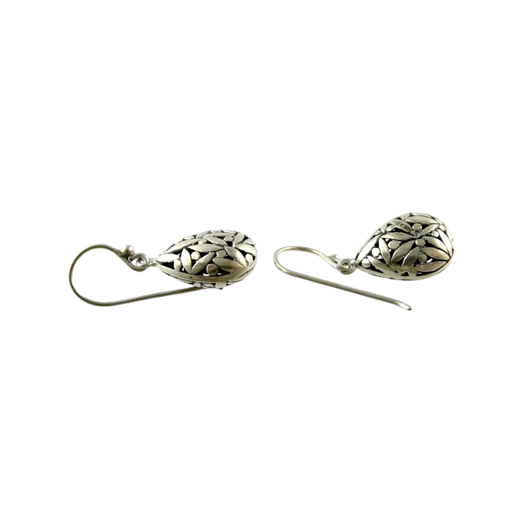 ATI Sterling Silver Openwork Design Teardrop Hook Earrings .925