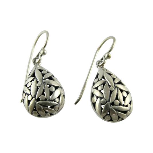 ATI Sterling Silver Openwork Design Teardrop Hook Earrings .925