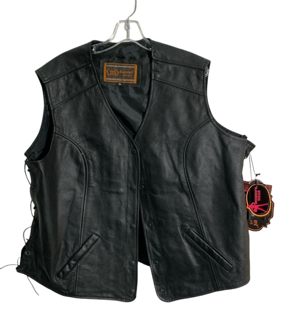 NWT *Women's Daniel Smart Black Leather Biker Vest w/ Pockets (sz 5X)