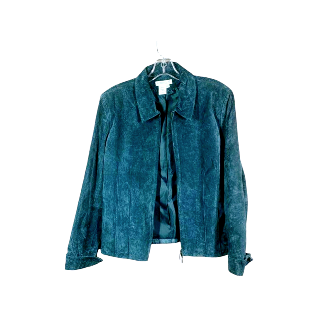 Beautiful *Coldwater Creek Aqua Blue Suede Jacket (sz L) Zips Closed #RN98516