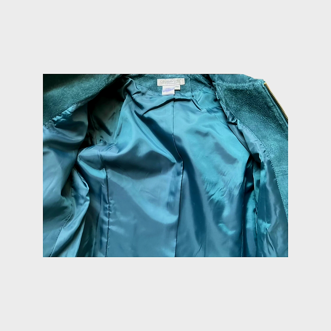 Beautiful *Coldwater Creek Aqua Blue Suede Jacket (sz L) Zips Closed #RN98516