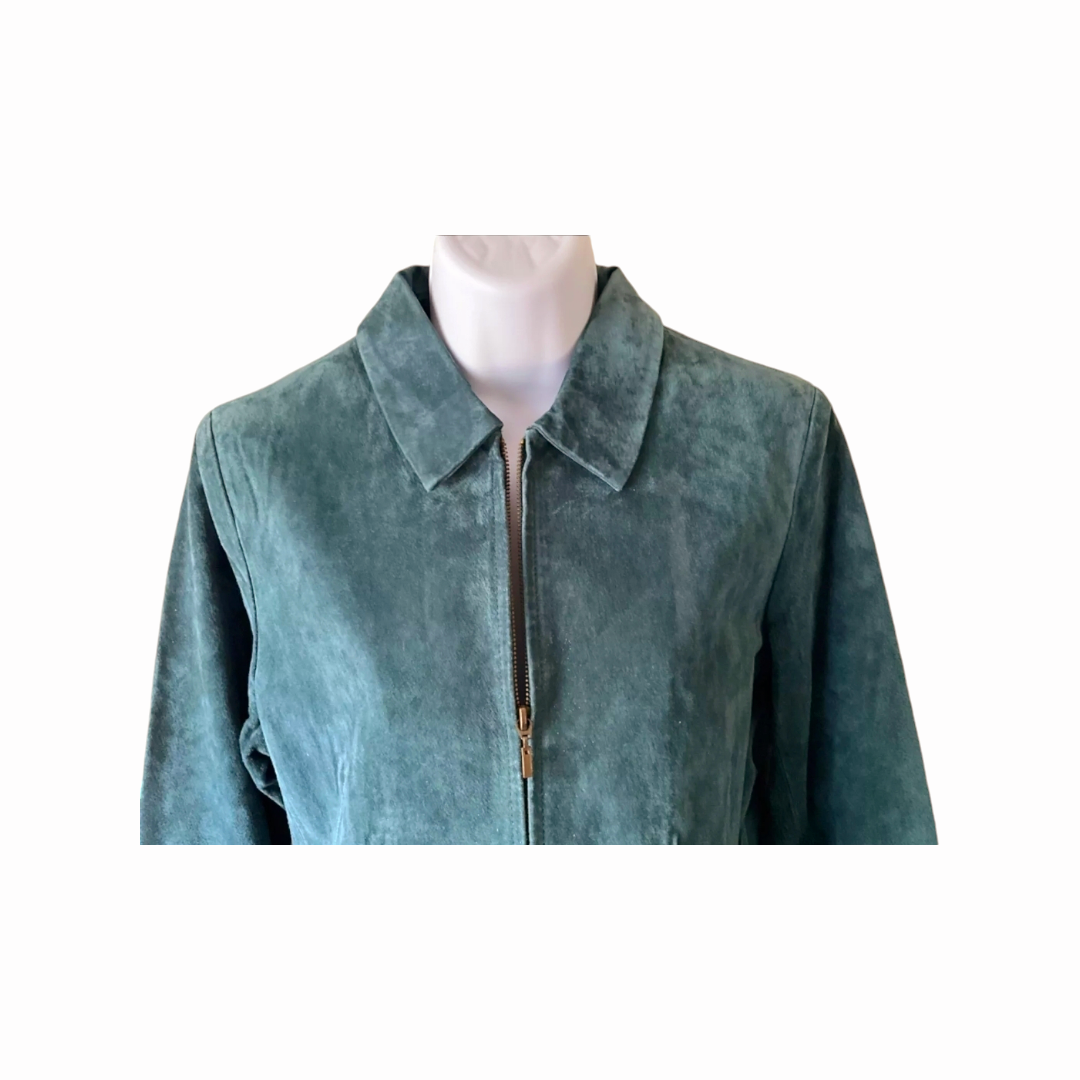 Beautiful *Coldwater Creek Aqua Blue Suede Jacket (sz L) Zips Closed #RN98516