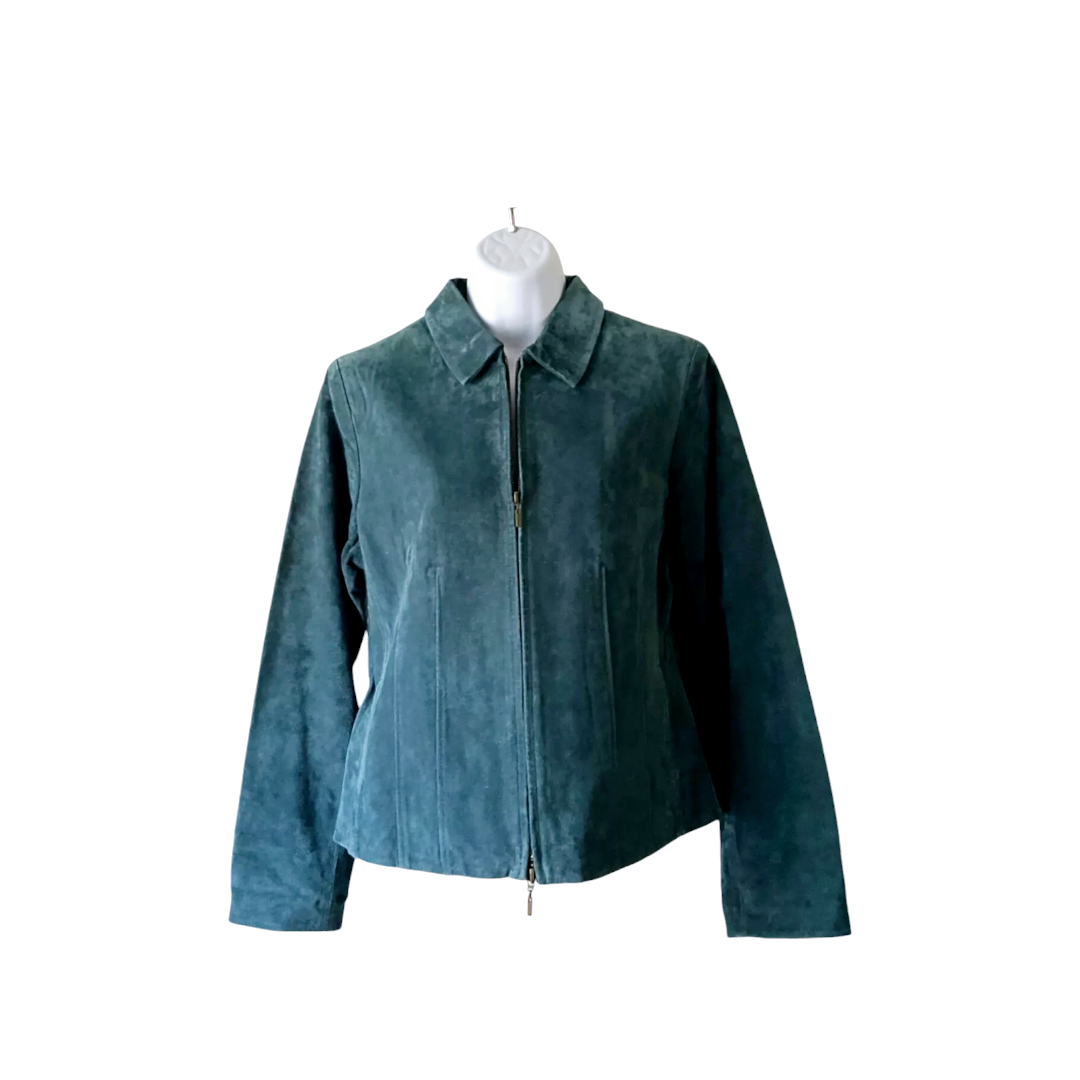 Beautiful *Coldwater Creek Aqua Blue Suede Jacket (sz L) Zips Closed #RN98516