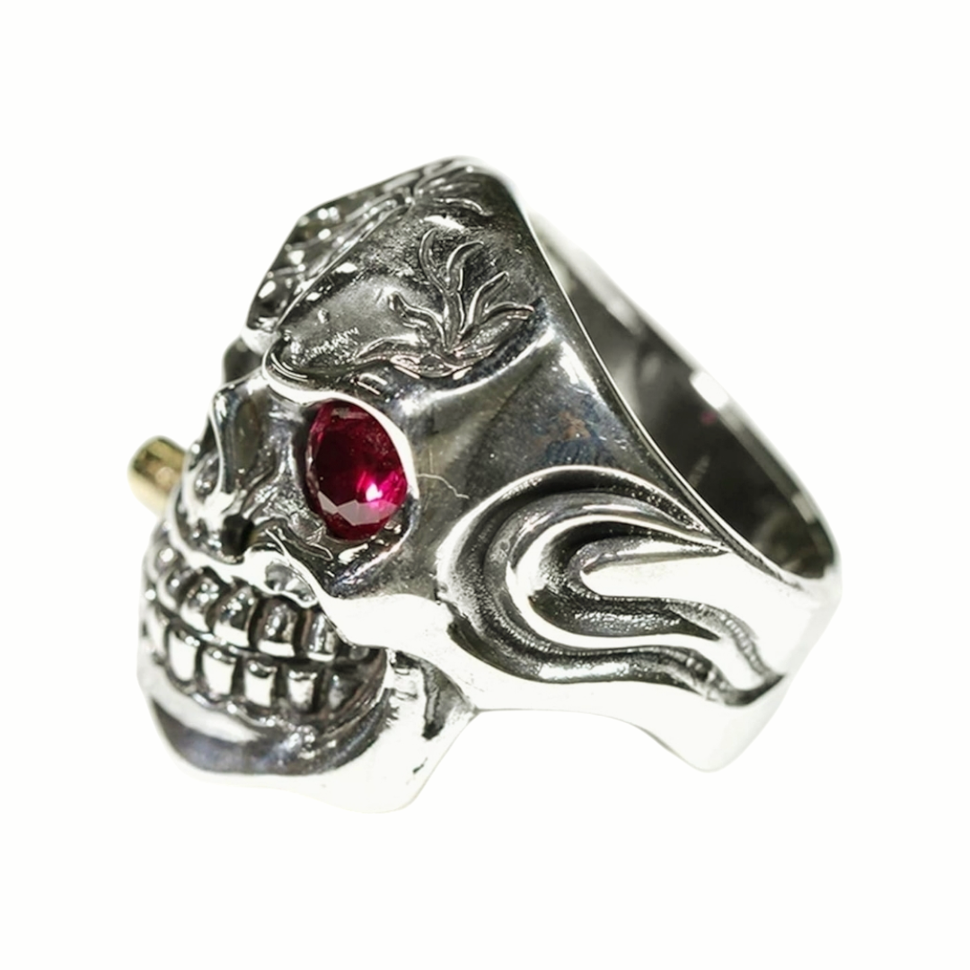 WoW *Stainless Steel Man Skull Red Cubic Zircon Ring Punk Rock Skull (sz 6.5)