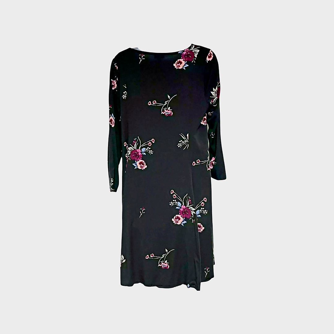 Torrid Black Floral Mini Challis Trapeze Dress w/ Pink Flowers Sz 2X (18/20) #148862