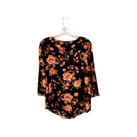 Torrid Crepe Chain Detail Blouse Black w/ Fall Foliage Flowers *Size 2X (18/20)