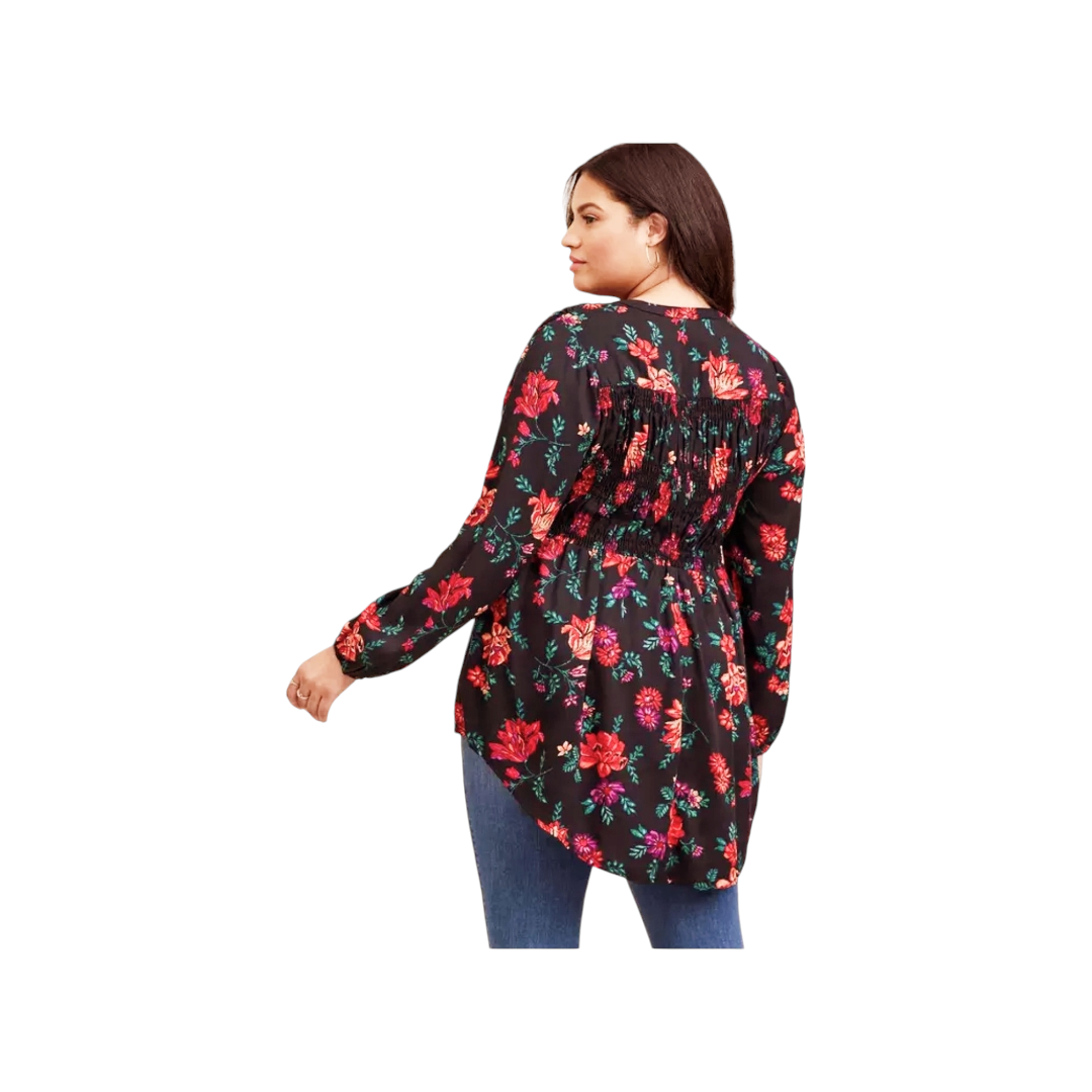 Torrid Rayon Smocked Waist Button-Front Tunic Floral Print Top *Size 2X (18/20)