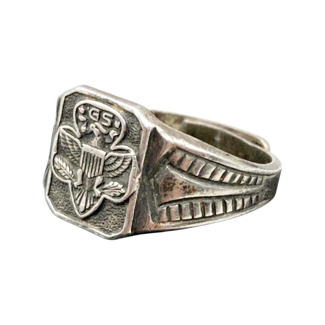 Sterling Silver *Girl Scout Eagle 1920s America Signet Ring w/ Open Sizing .925 (3-8)