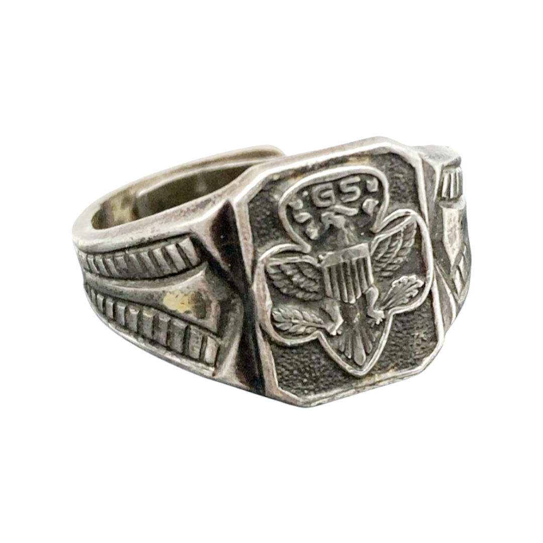 Sterling Silver *Girl Scout Eagle 1920s America Signet Ring w/ Open Sizing .925 (3-8)