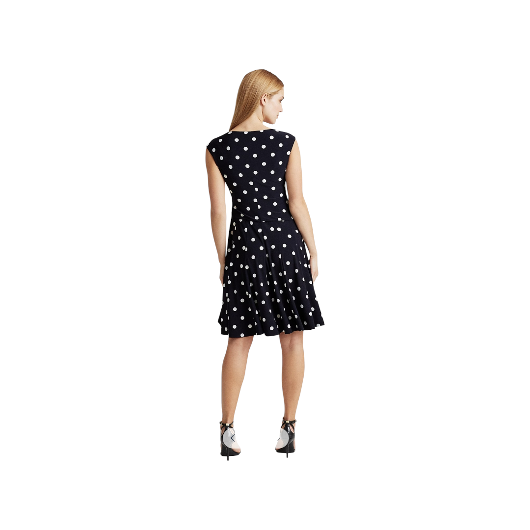 NWT *Ralph Lauren Polka-Dot Jersey Sleeveless Black/White Dress Boat Neck A-Line (12)