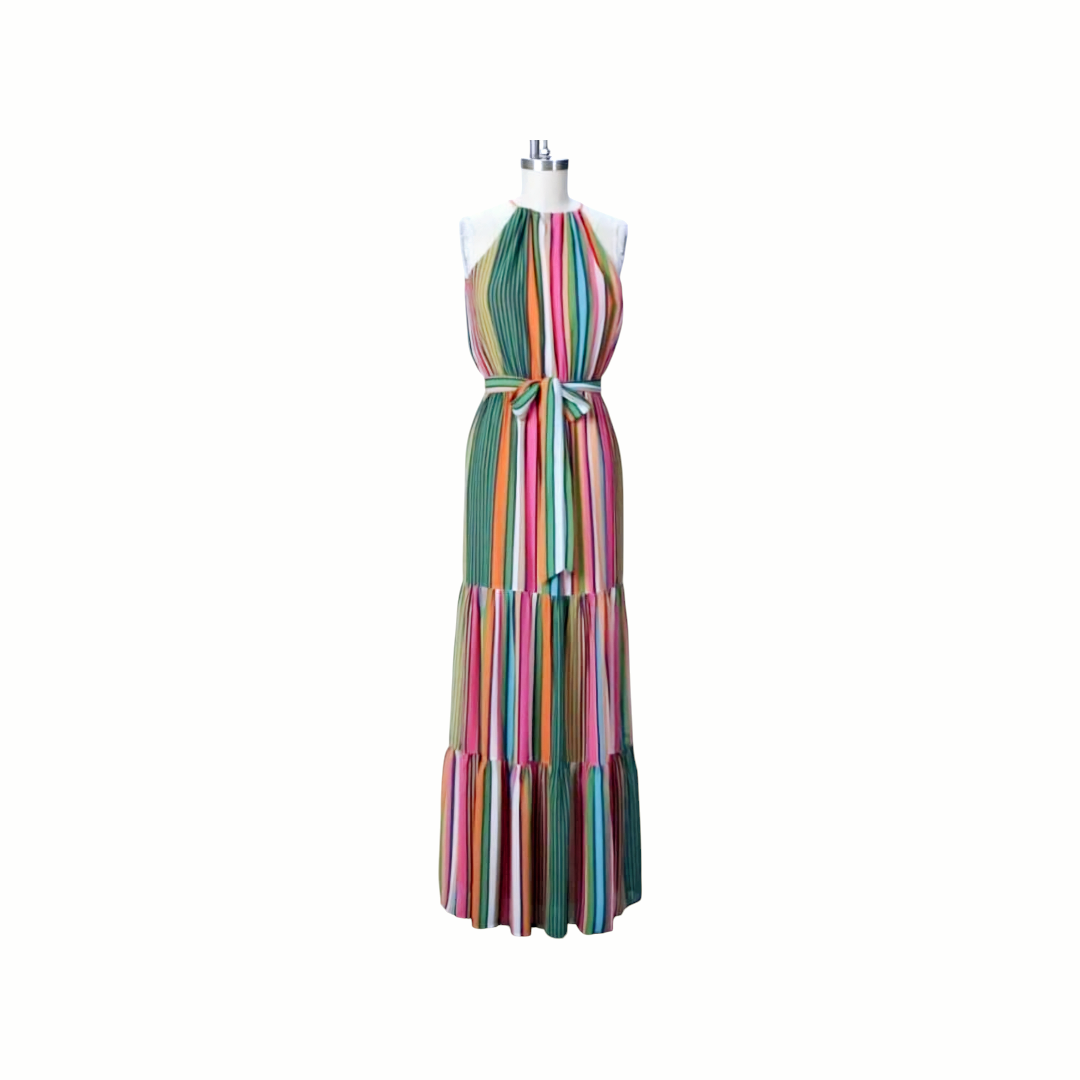 NWT *Flying Tomato Striped Halter Sleeveless Smocked Keyline Neckline Dress (M)