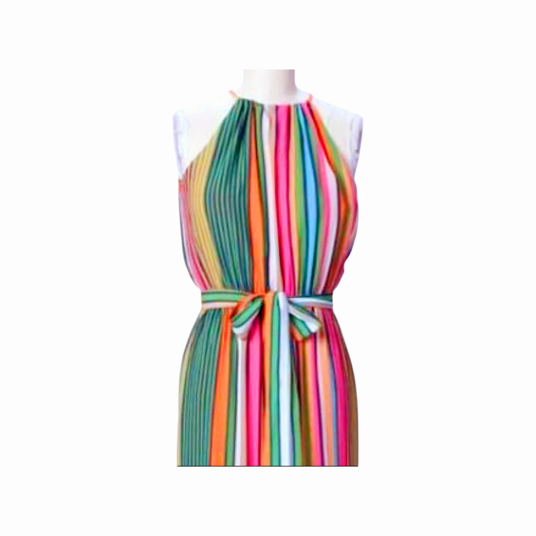 NWT *Flying Tomato Striped Halter Sleeveless Smocked Keyline Neckline Dress (M)