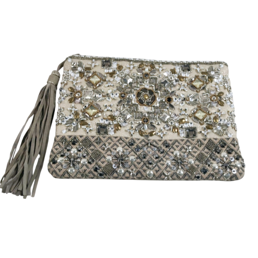 Beautiful *CHICO'S Gold/Silver Multicolor Beaded Embroidered Clutch Purse