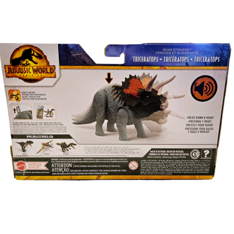 NIB *Mattel Jurassic World Domination Triceratops 10" Long Toy Roar Strikers 2022