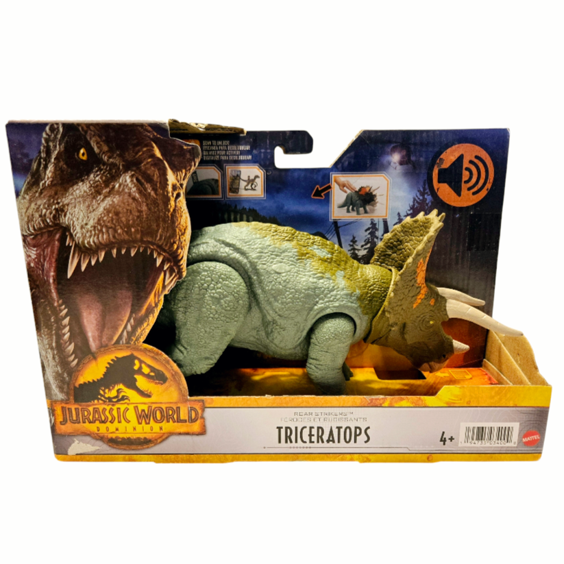 NIB *Mattel Jurassic World Domination Triceratops 10" Long Toy Roar Strikers 2022