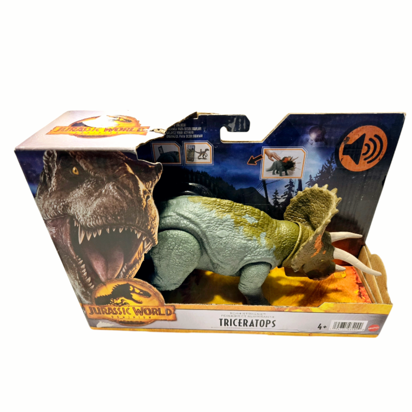 NIB *Mattel Jurassic World Domination Triceratops 10" Long Toy Roar Strikers 2022