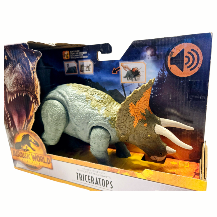 NIB *Mattel Jurassic World Domination Triceratops 10" Long Toy Roar Strikers 2022