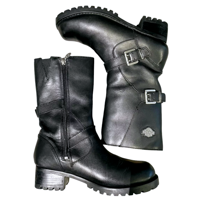 Harley-Davidson Women's Black Motorcycle Zipper Addison Boots (sz 8.5) #84174