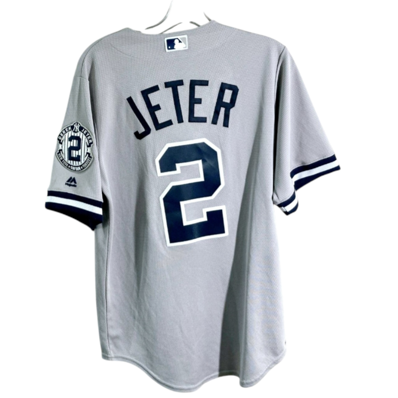 NWT *Majestic NY Yankees DEREK JETER #2 Captain Patch MLB Gray Away Jersey (S)