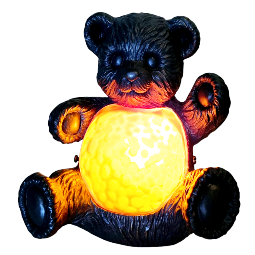 Cute *Vintage Cheyenne Metal 7" TEDDY BEAR Amber Glass Table Lamp/Night Light