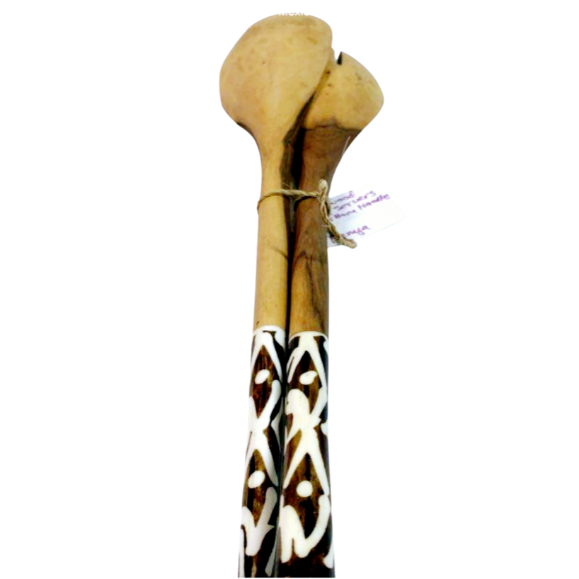 NEW *Hiari Olive Batik Bone Handles Salad Server (Set of 2) Handmade From Kenya